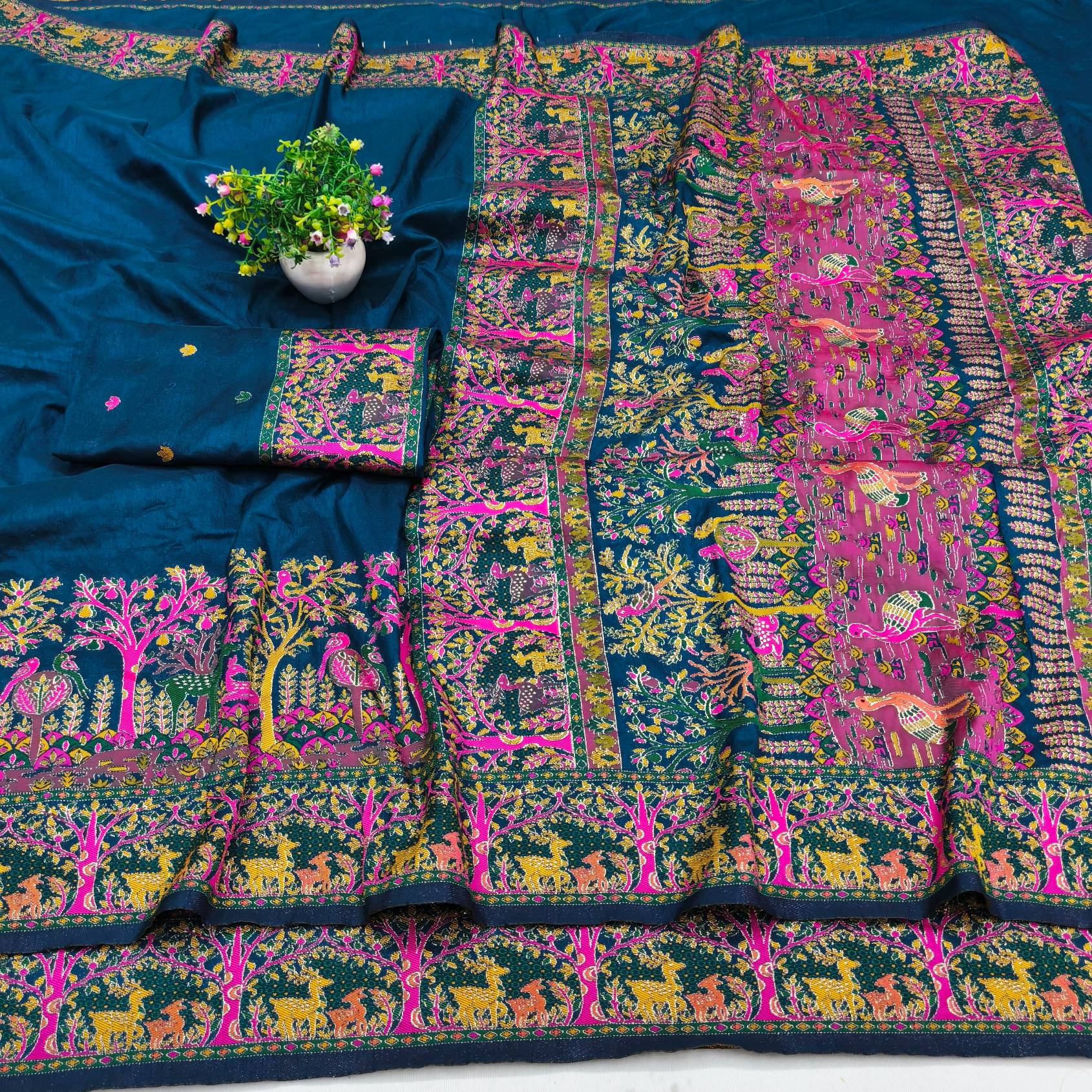 Panoply Blue Nylon Dola Pashmina Saree With Desiring Blouse Piece