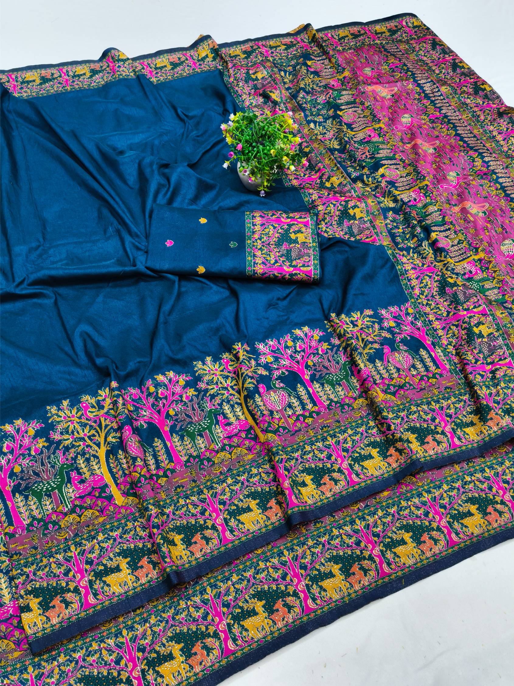 Panoply Blue Nylon Dola Pashmina Saree With Desiring Blouse Piece