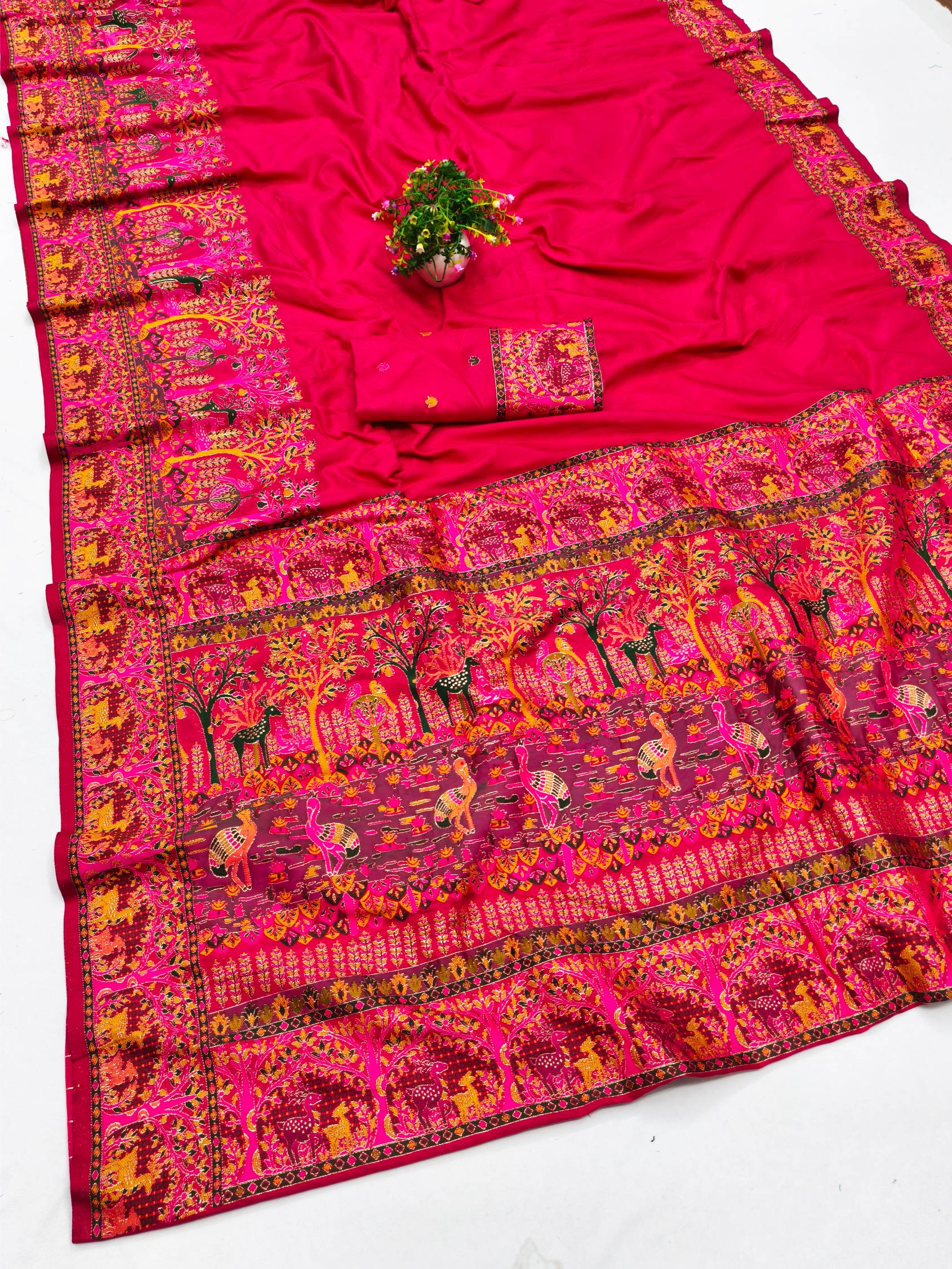 Super classy Dark Pink Nylon Dola Pashmina Saree With Transcendent Blouse Piece