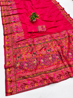 Super classy Dark Pink Nylon Dola Pashmina Saree With Transcendent Blouse Piece