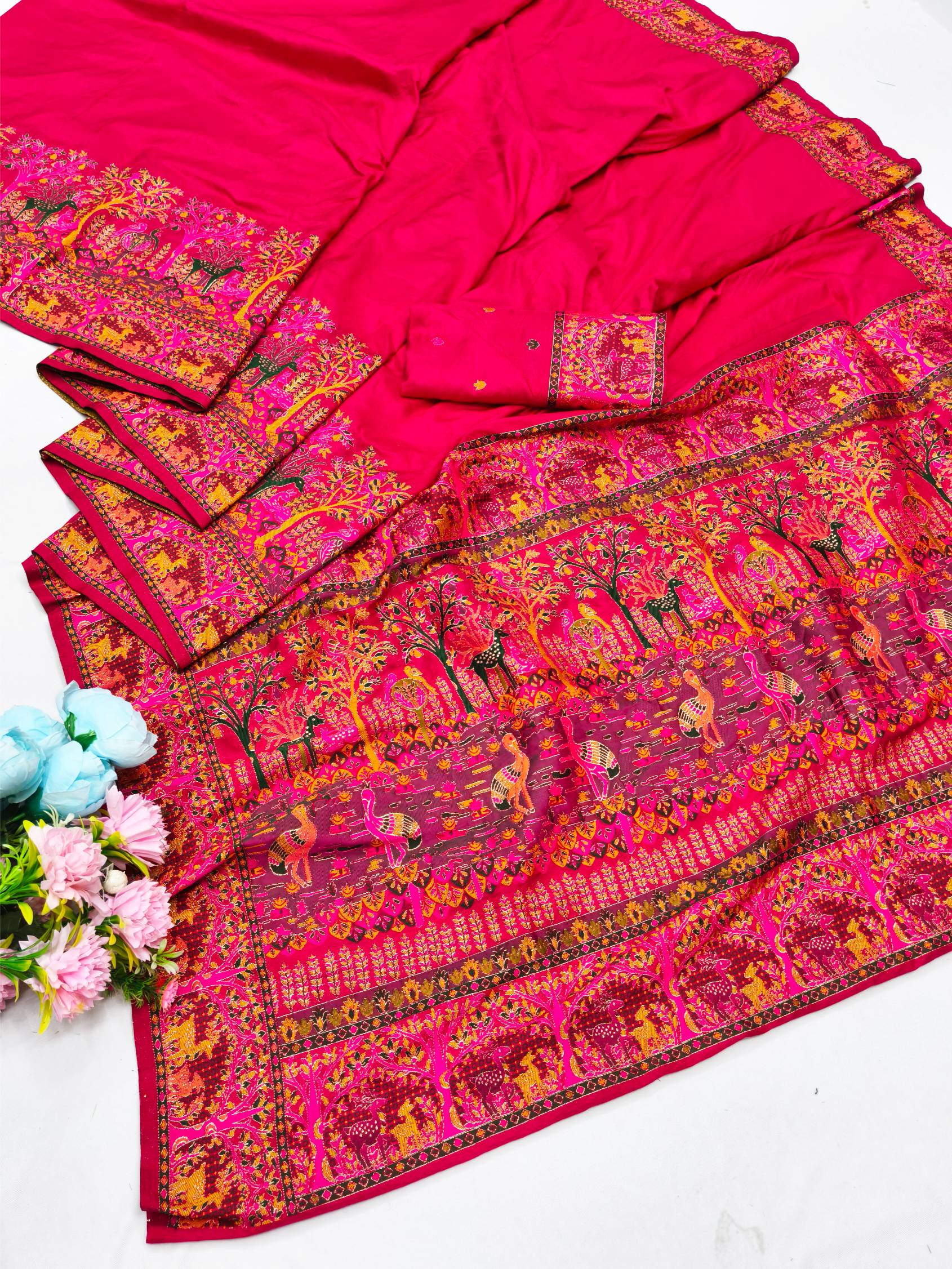 Super classy Dark Pink Nylon Dola Pashmina Saree With Transcendent Blouse Piece
