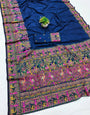 Sensational Navy Blue Nylon Dola Pashmina Saree With Artistic Blouse Piece