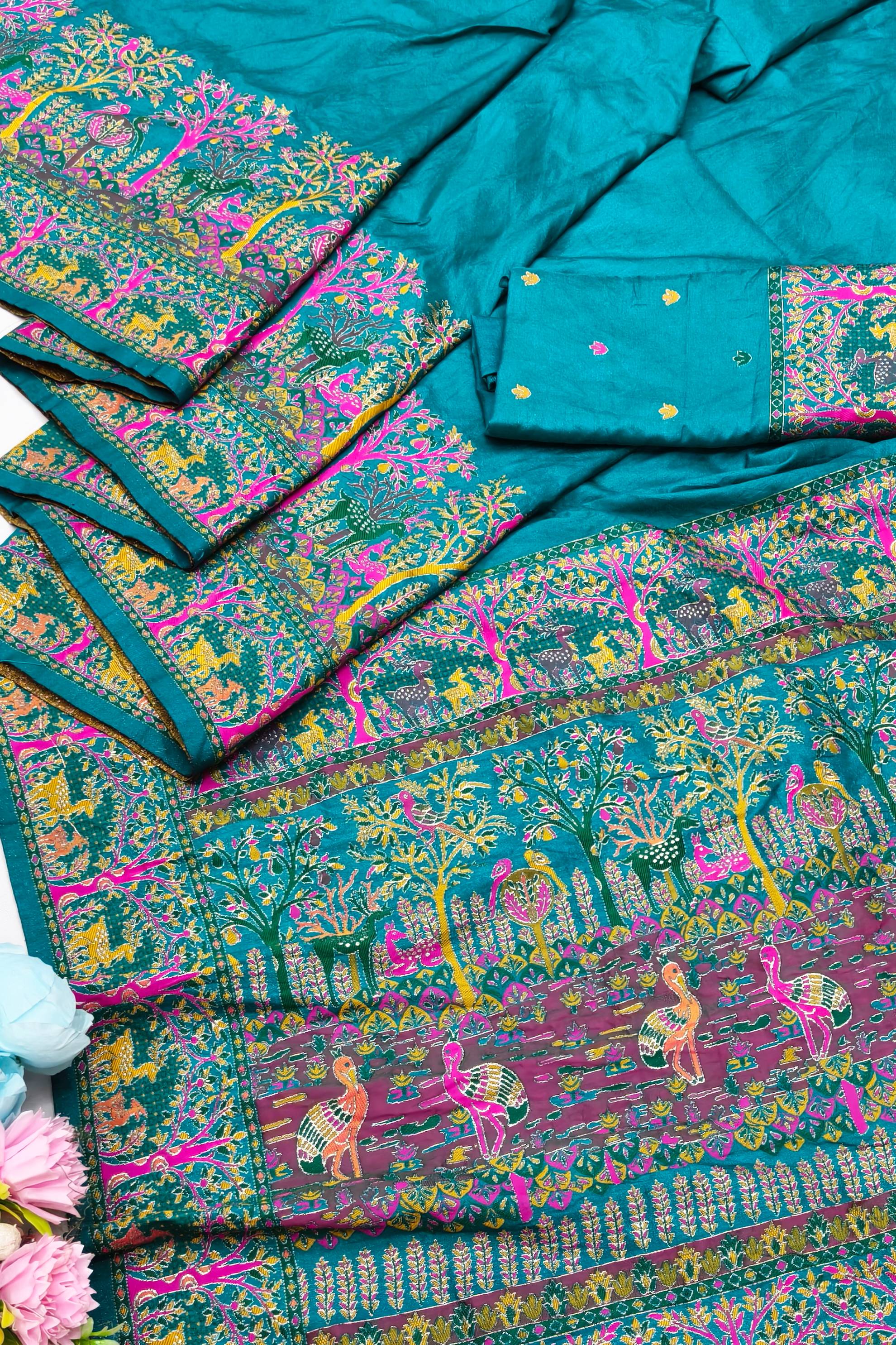 Moiety Rama Nylon Dola Pashmina Saree With Impressive Blouse Piece