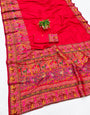 Splendiferous Red Nylon Dola Pashmina Saree With Skinny Blouse Piece