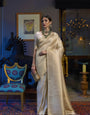 Lissome Beige Kanjivaram Silk Saree With Demure Blouse Piece