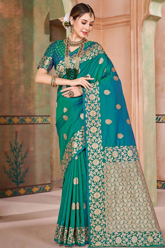 Scintilla Rama Soft Banarasi Silk Saree With Eloquence Blouse Piece