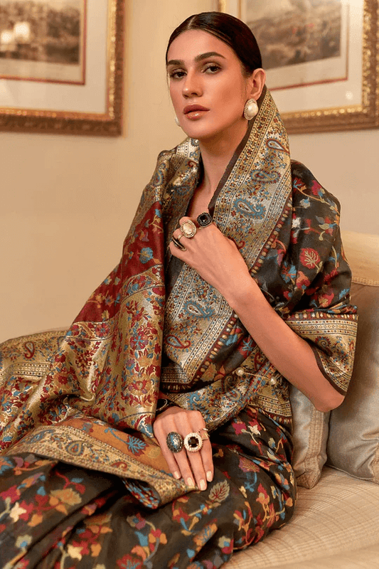 Desuetude Black Pashmina saree With Desultory Blouse Piece