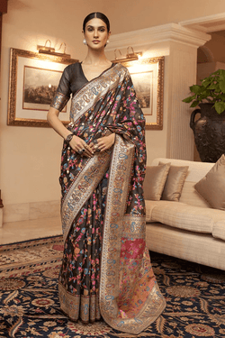 Desuetude Black Pashmina saree With Desultory Blouse Piece