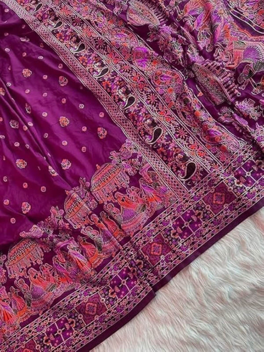 Snappy Purple Nylon Dola Pashmina Saree With Artistic Blouse Piece