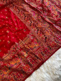 Designer Red Nylon Dola Pashmina Saree With Scrupulous Blouse Piece