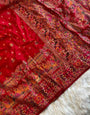 Designer Red Nylon Dola Pashmina Saree With Scrupulous Blouse Piece
