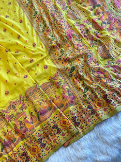 Pretty Yellow Nylon Dola Pashmina Saree With Ethnic Blouse Piece