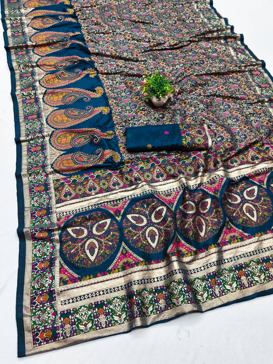 Scrupulous Blue Nylon Dola Pashmina Saree With Trendy Blouse Piece