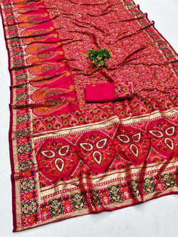 Lassitude Dark Pink Nylon Dola Pashmina Saree With Jazzy Blouse Piece