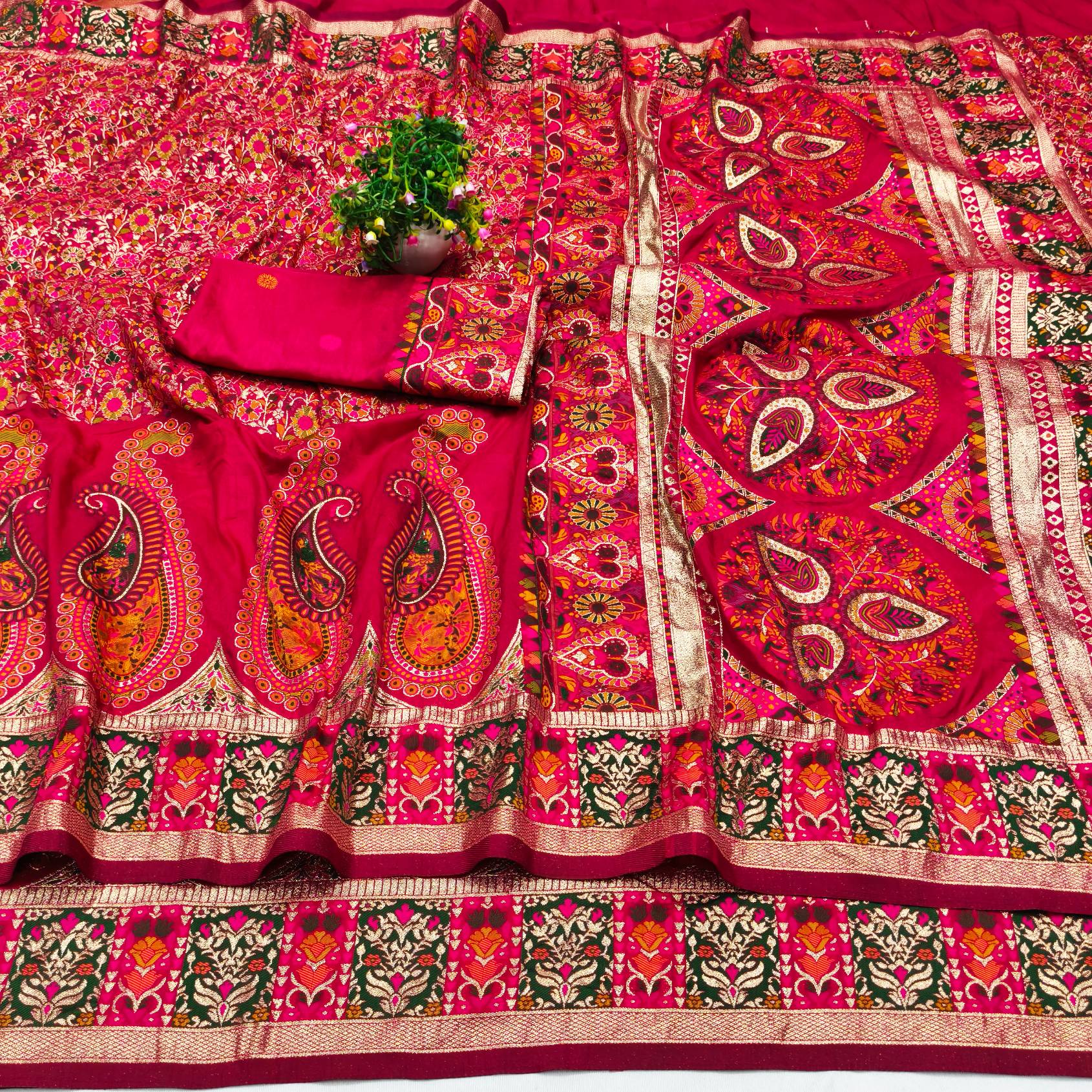 Lassitude Dark Pink Nylon Dola Pashmina Saree With Jazzy Blouse Piece