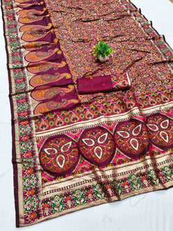 Panache Wine Nylon Dola Pashmina Saree With Winsome Blouse Piece