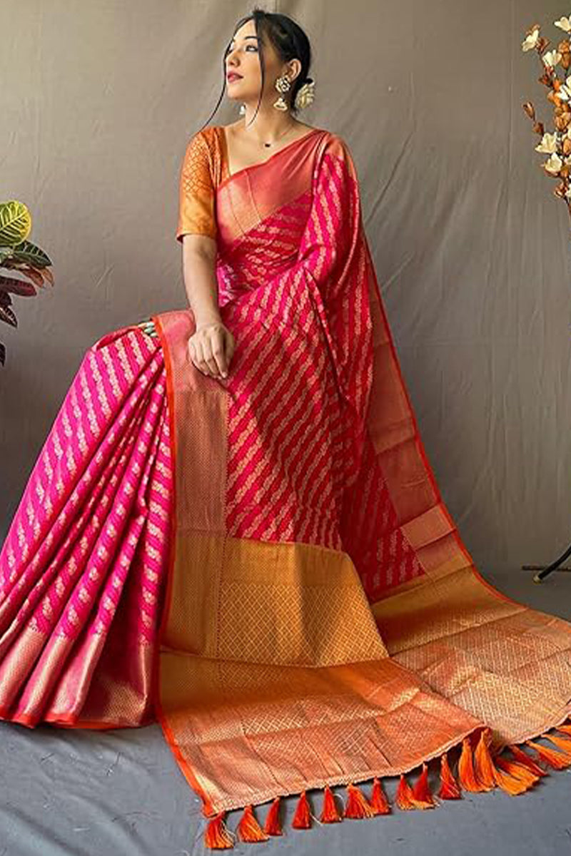 Flamboyant Dark Pink Soft Banarasi Silk Saree With Exceptional Blouse Piece