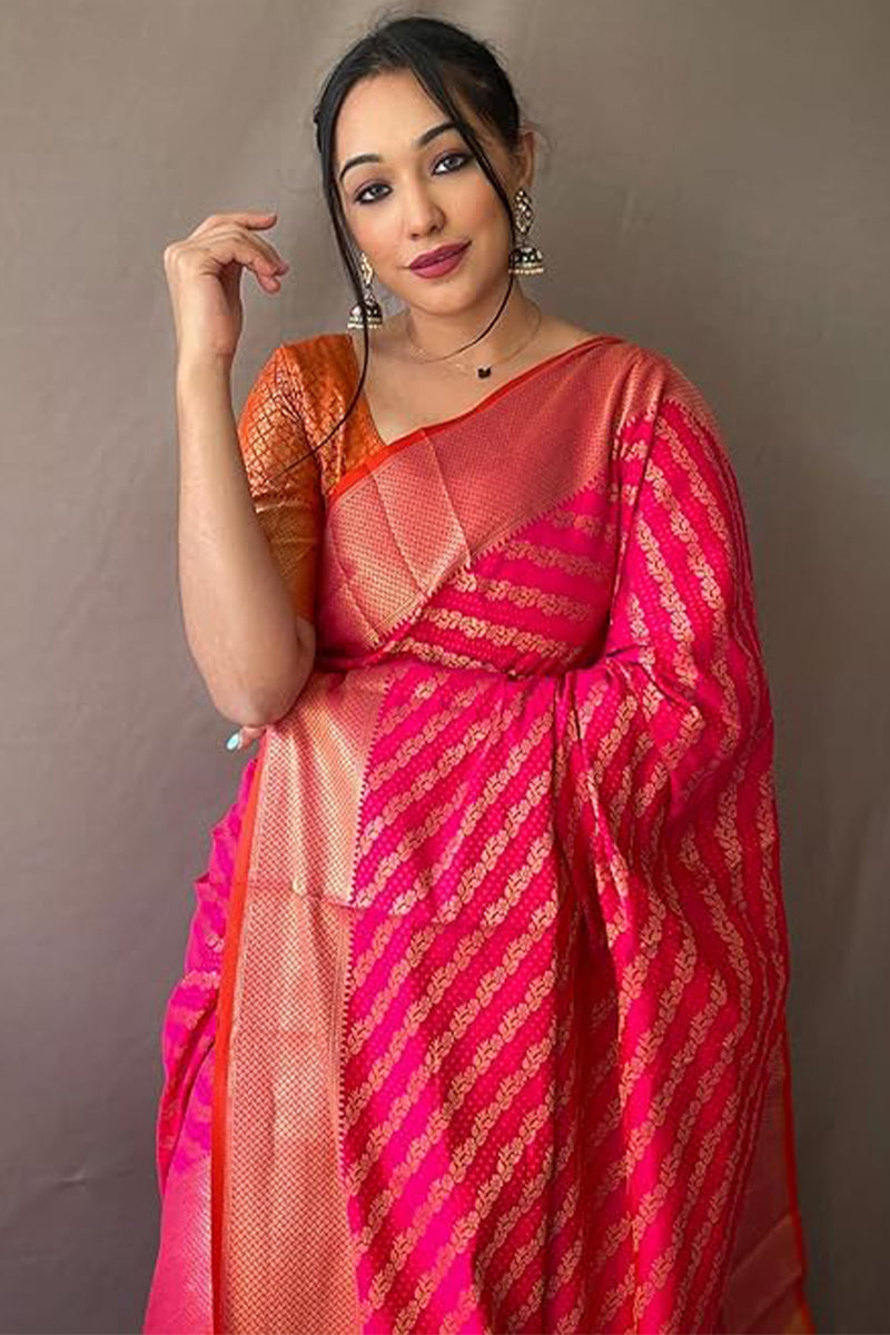 Flamboyant Dark Pink Soft Banarasi Silk Saree With Exceptional Blouse Piece