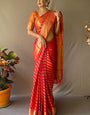 Beauteous Red Soft Banarasi Silk Saree With Intricate Blouse Piece