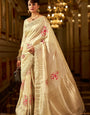 Lassitude Beige Pure Zari Weaving Banarasi Silk Saree With Adorable Blouse Piece