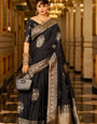 Vivacious Black Pure Zari Weaving Banarasi Silk Saree With Petrichor Blouse Piece