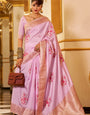 Beguiling Lavender Pure Zari Weaving Banarasi Silk Saree With Efflorescence Blouse Piece