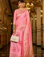 Smashing Pink Pure Zari Weaving Banarasi Silk Saree With Demanding Blouse Piece