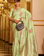 Classy Pista Pure Zari Weaving Banarasi Silk Saree With Arresting Blouse Piece