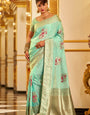 Classic Sea Green Pure Zari Weaving Banarasi Silk Saree With Panoply Blouse Piece