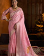 Marvellous Baby Pink Cotton Silk Saree With Entrancing Blouse Piece