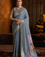 Surpassing Grey Cotton Silk Saree With Devastating Blouse Piece