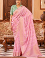 Blooming Baby Pink Banarasi Satin Silk Saree With Refreshing Blouse