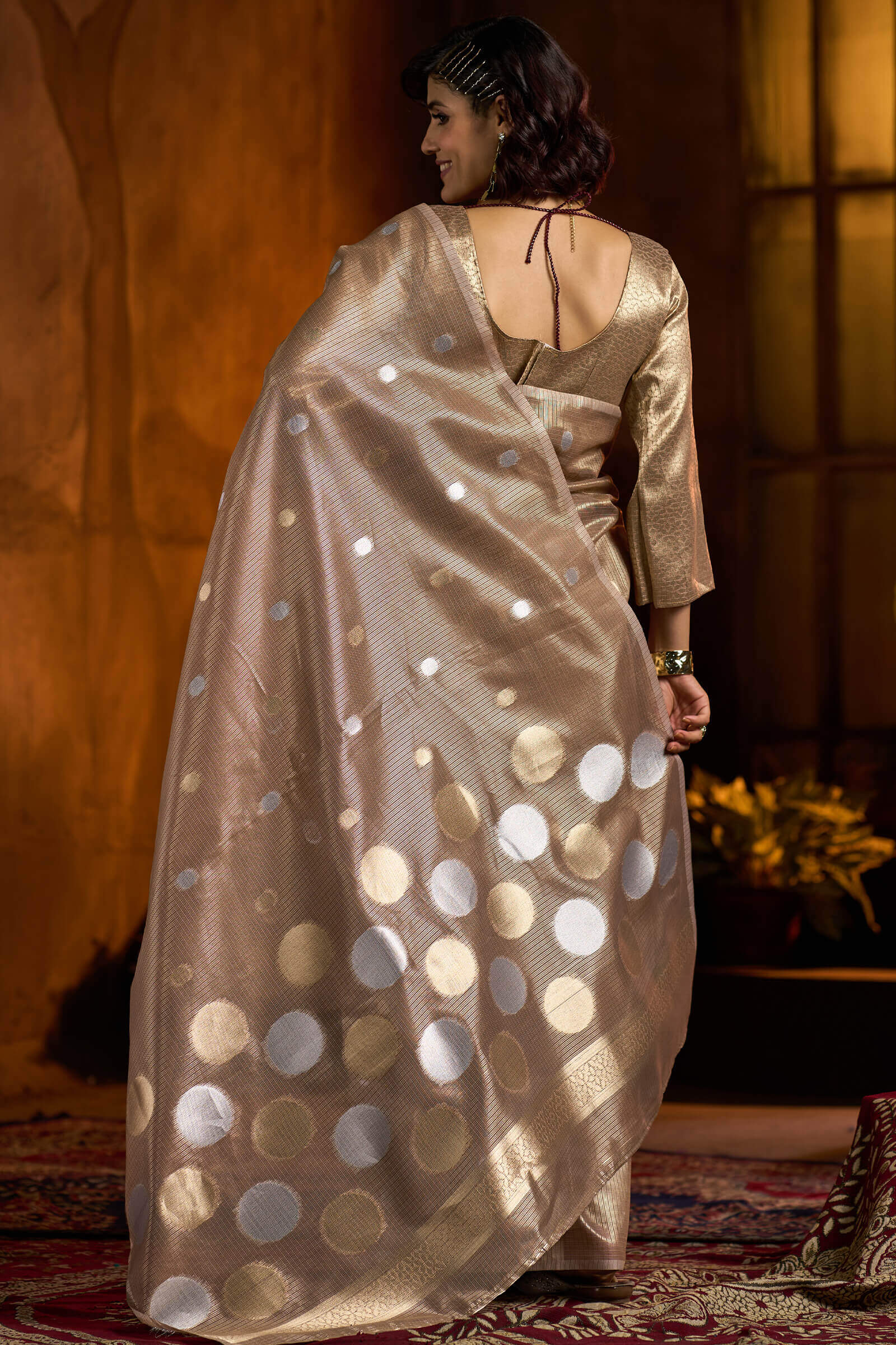 Ebullience Brown Soft Banarasi Tissue Silk Saree With Ravishing Blouse Piece