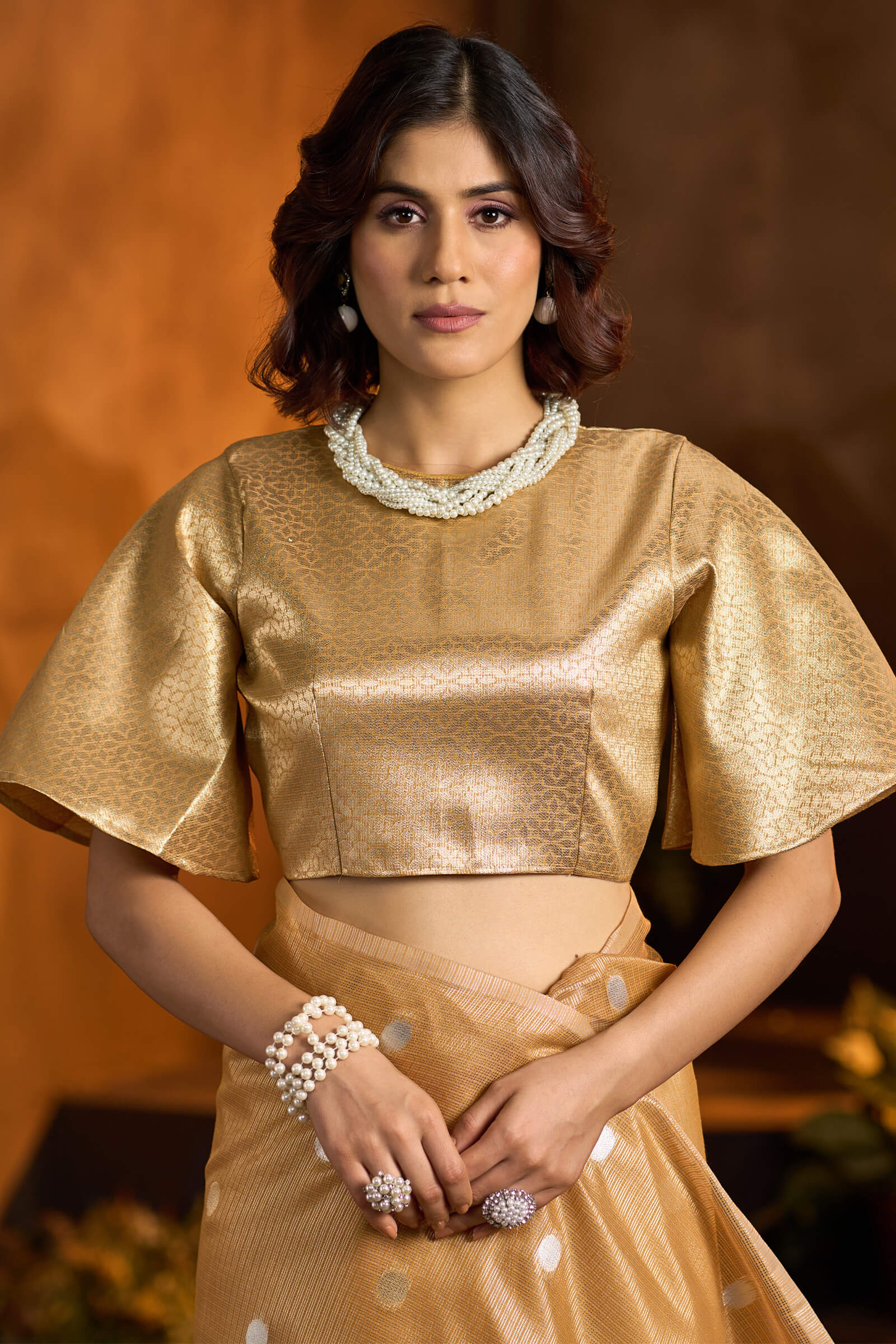 Amiable Golden Soft Banarasi Tissue Silk Saree With Classic Blouse Piece