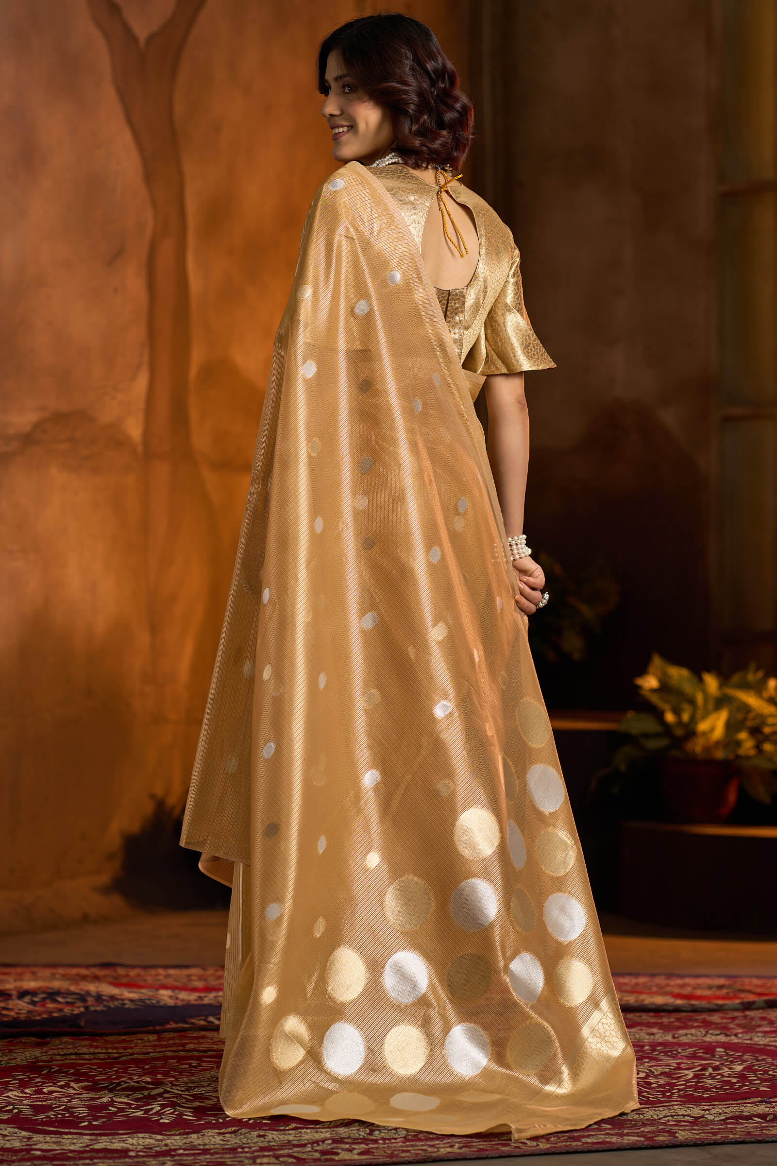 Amiable Golden Soft Banarasi Tissue Silk Saree With Classic Blouse Piece