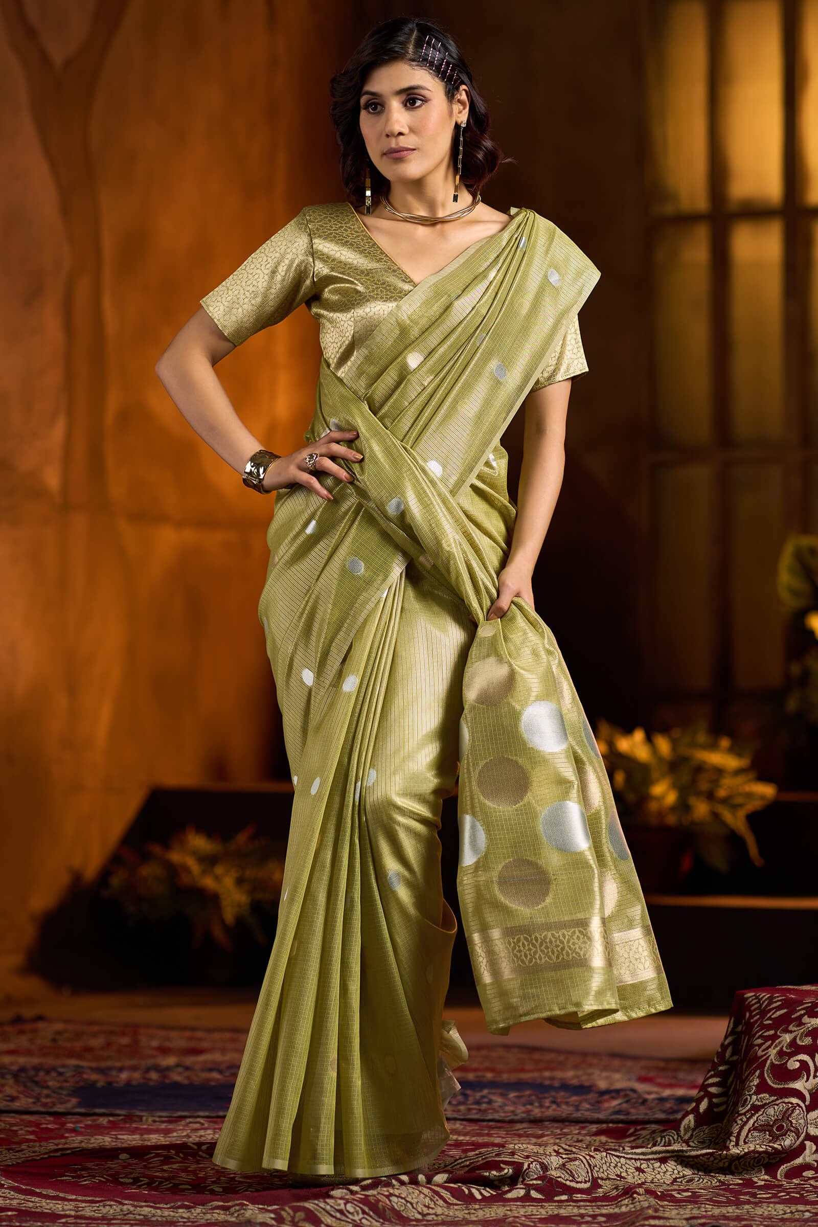 Wonderful Green Soft Banarasi Tissue Silk Saree With Blissful Blouse Piece