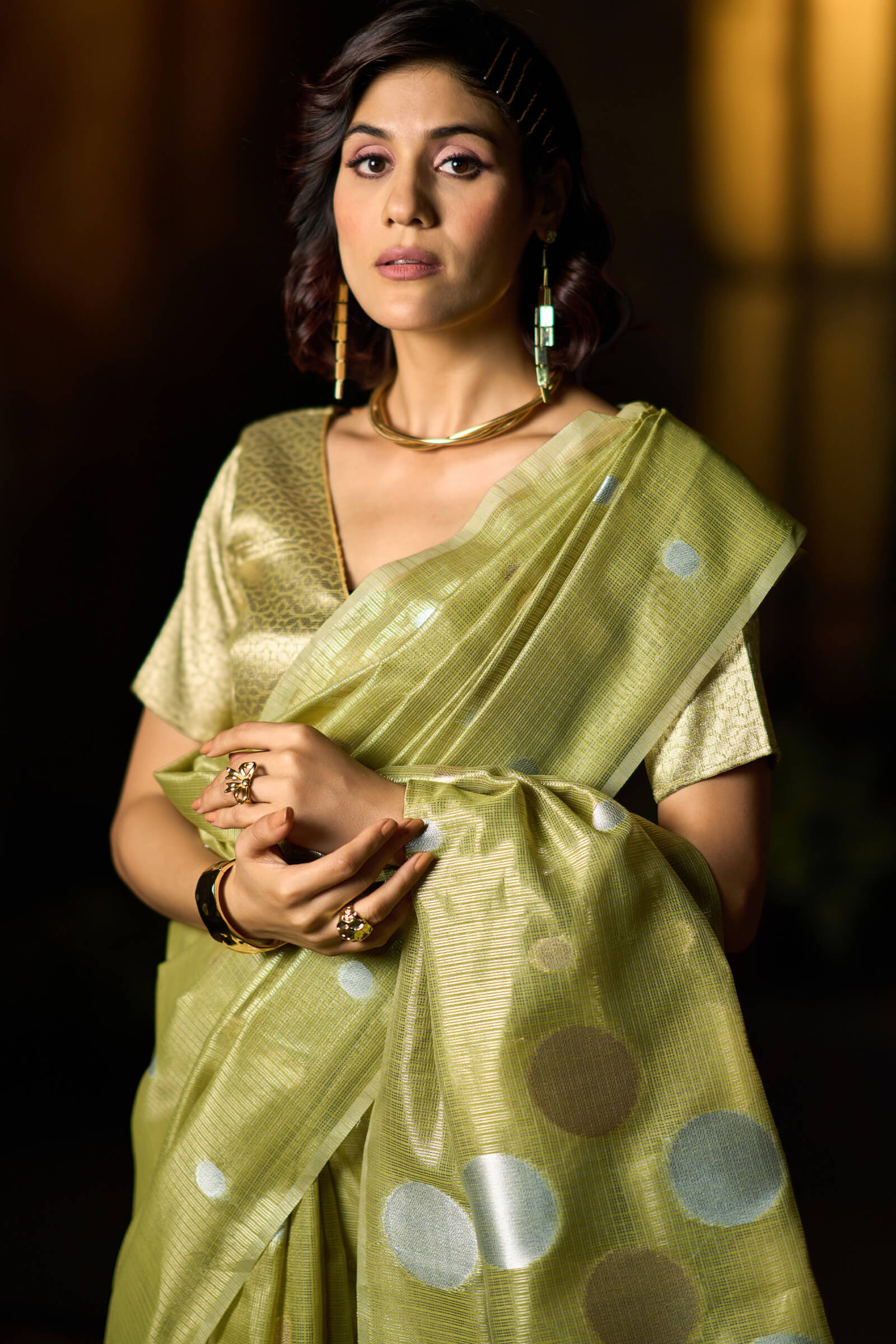 Wonderful Green Soft Banarasi Tissue Silk Saree With Blissful Blouse Piece