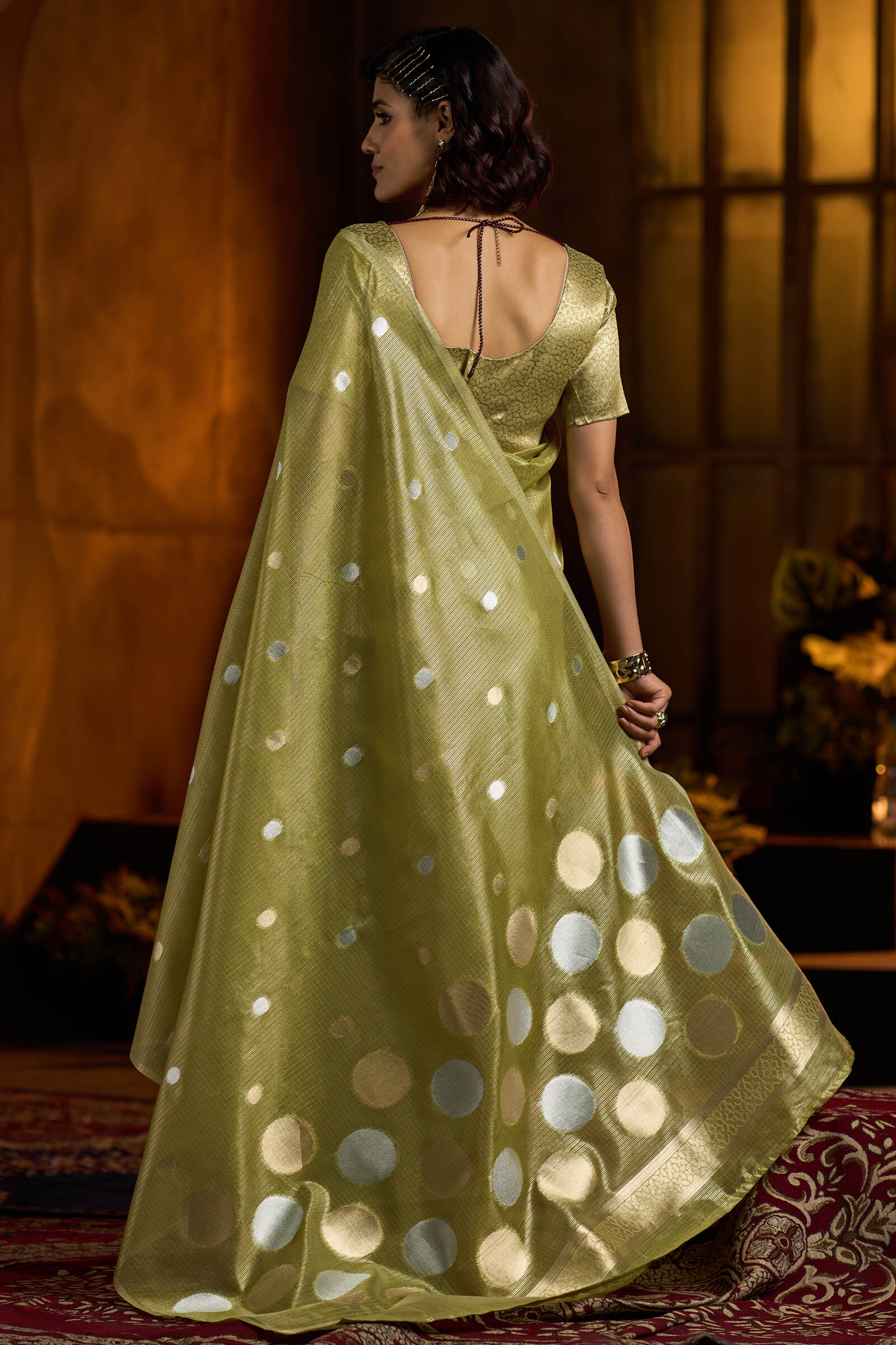 Wonderful Green Soft Banarasi Tissue Silk Saree With Blissful Blouse Piece