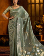 Innovative Sea Green Soft Banarasi Tissue Silk Saree With Majestic Blouse Piece