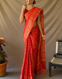 Unequalled Red Patola Silk Saree with Ratatouille Blouse Piece