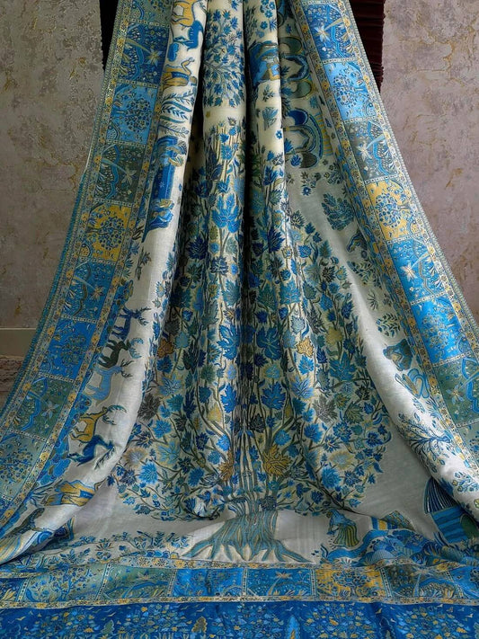 Sizzling Beige Pashmina Saree With Assemblage Blouse Piece