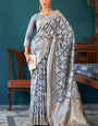 Grandiose Grey Cotton Silk Saree With Dulcet Blouse Piece