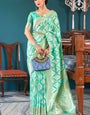 Evocative Turquoise Cotton Silk Saree With Classy Blouse Piece