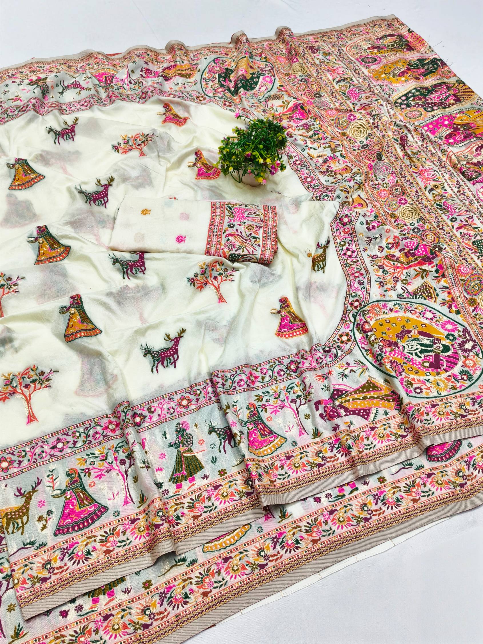 Most Stunning Beige Nylon Dola Pashmina Saree With Glorious Blouse Piece