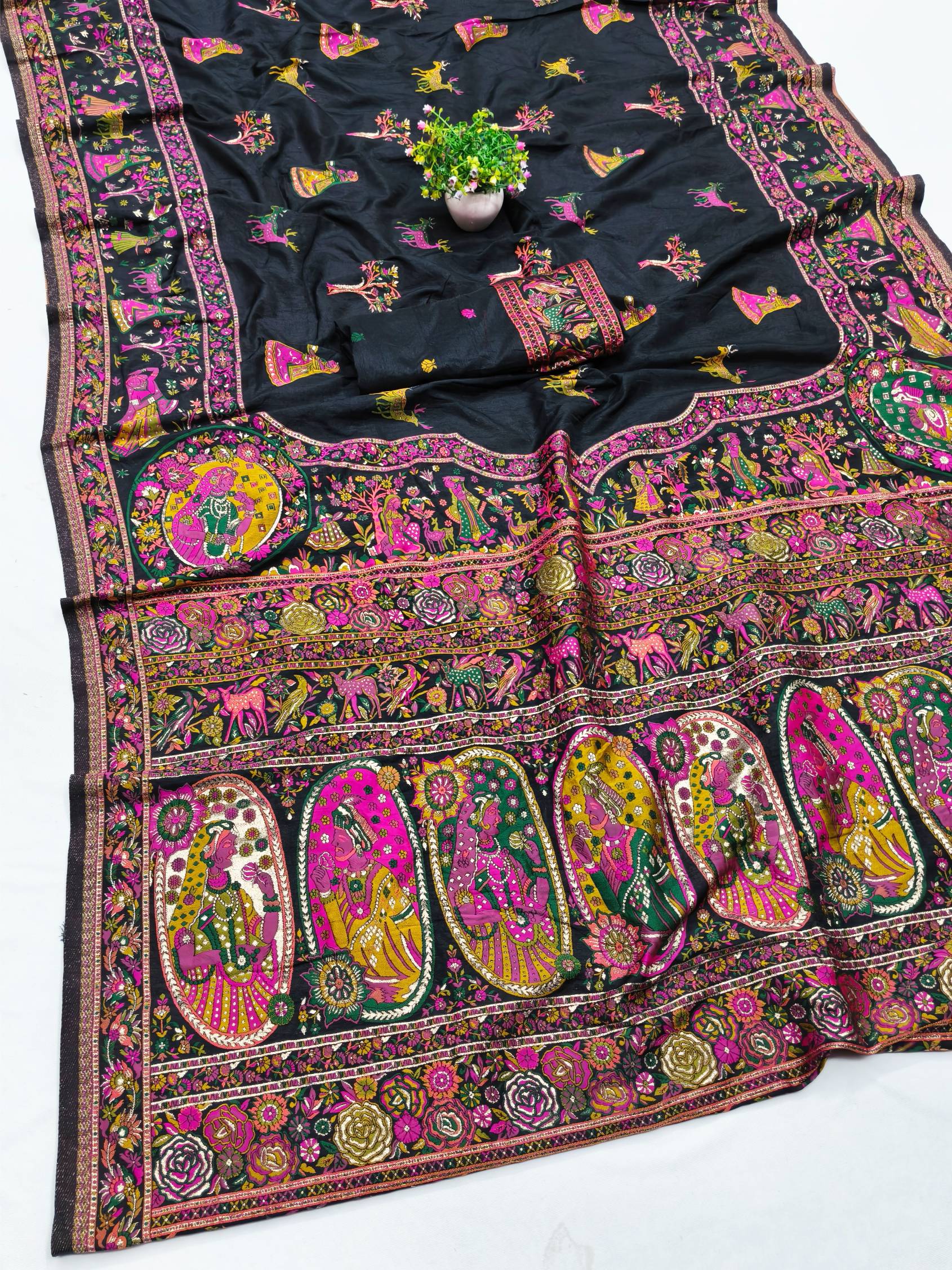 Mellifluous Black Nylon Dola Pashmina Saree With Diaphanous Blouse Piece