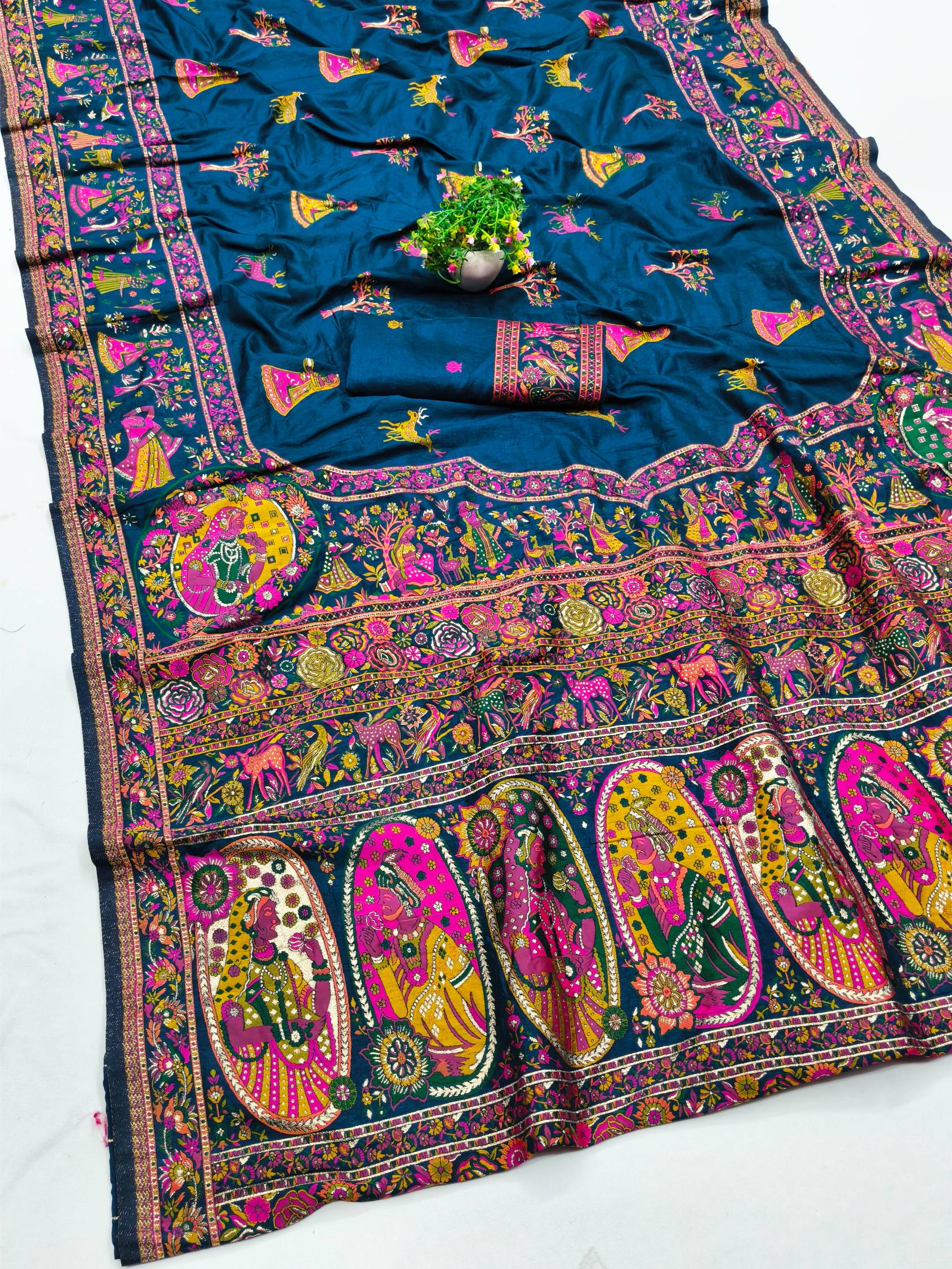 Prettiest Blue Nylon Dola Pashmina Saree With Smart Blouse Piece