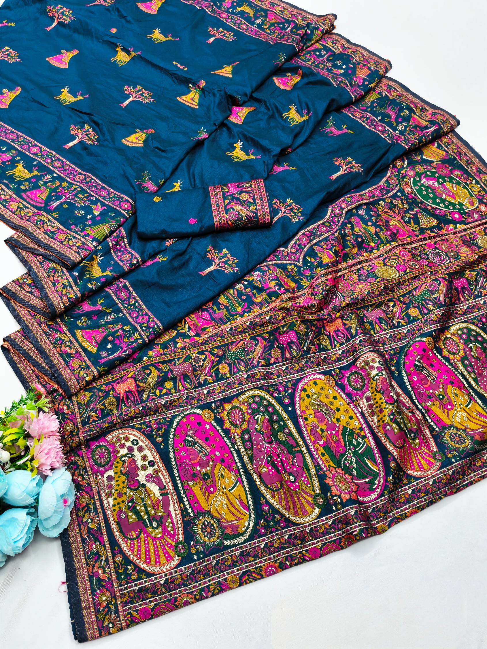 Prettiest Blue Nylon Dola Pashmina Saree With Smart Blouse Piece