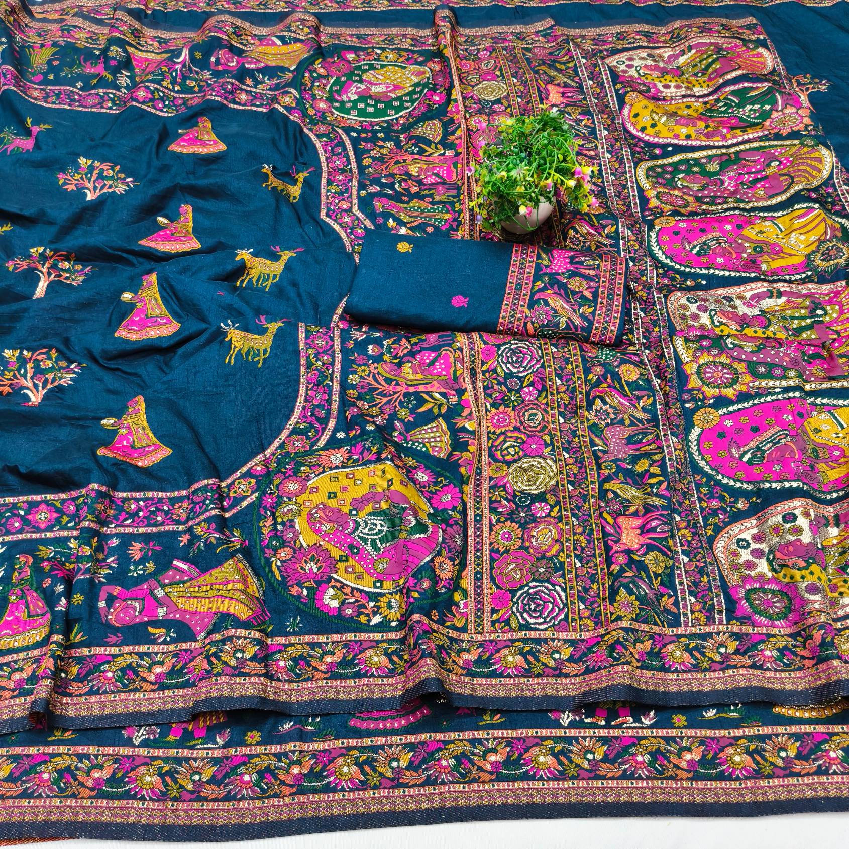 Prettiest Blue Nylon Dola Pashmina Saree With Smart Blouse Piece