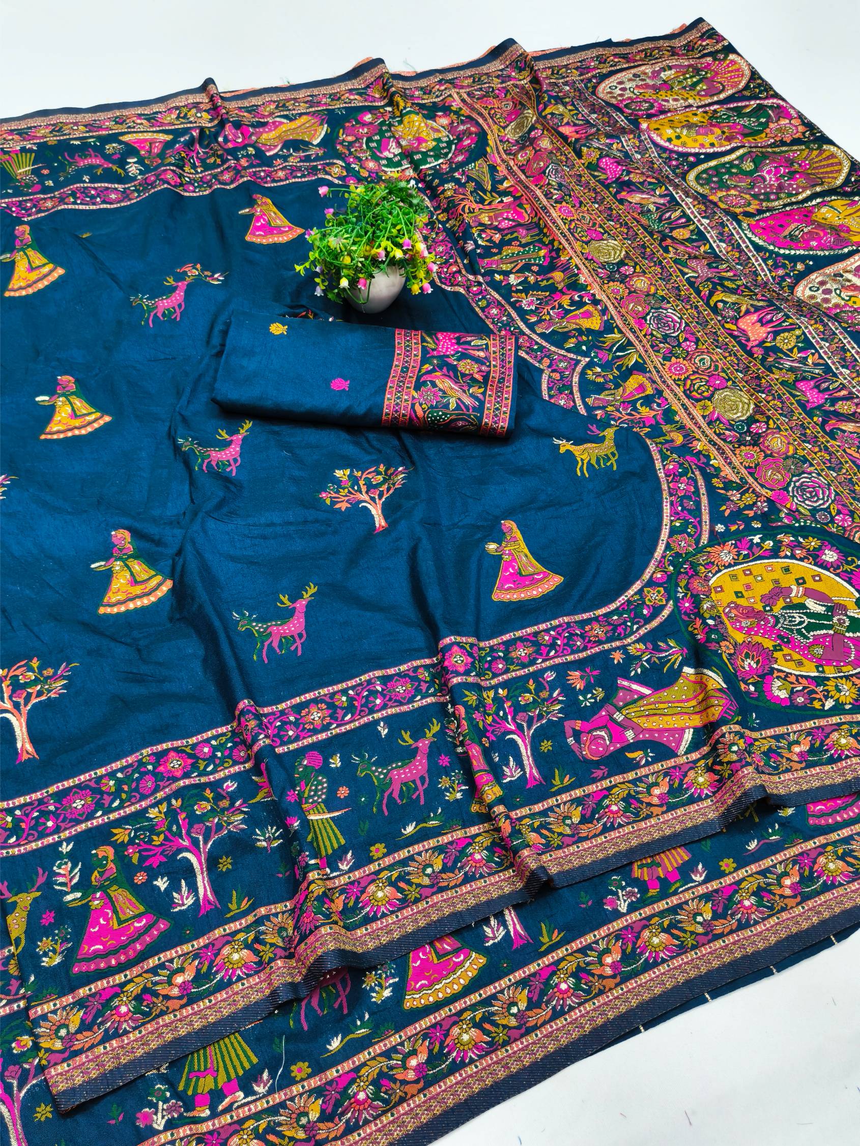 Prettiest Blue Nylon Dola Pashmina Saree With Smart Blouse Piece