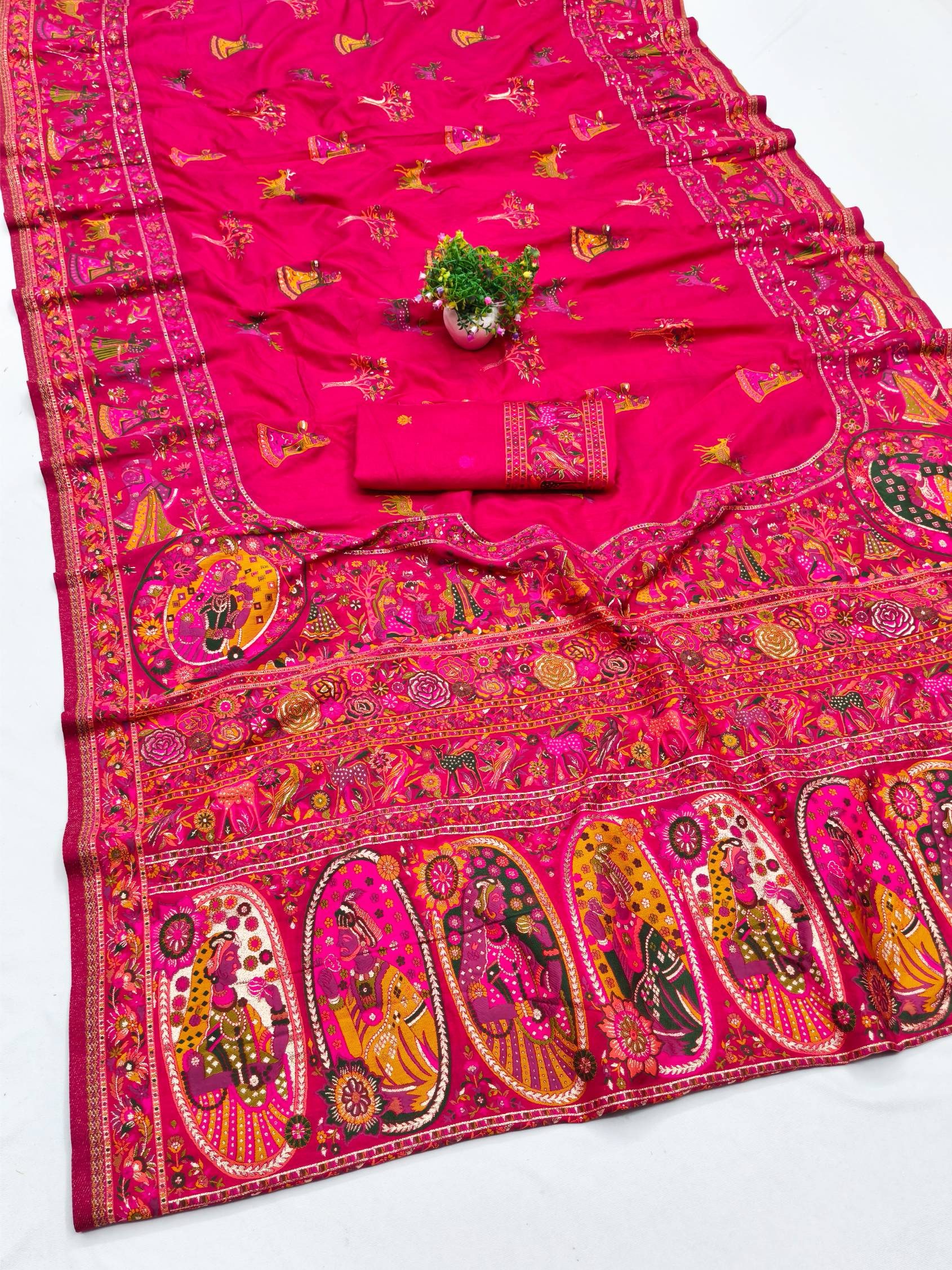 Radiant Dark Pink Nylon Dola Pashmina Saree With Traditional Blouse Piece